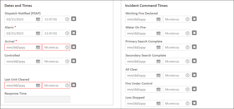 Incident dates and times